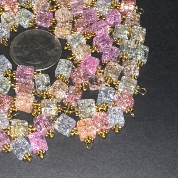 NEW ✨100 pcs Random Color Cube Explosion Glass Pendants – Crackle Charms with Go - Picture 2 of 3